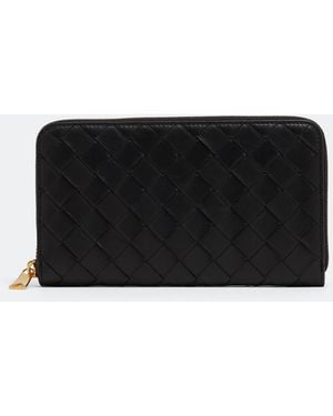 Bottega Veneta Intrecciato Zip-Around Wallet - Black