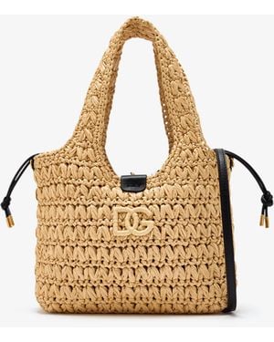 Dolce & Gabbana Raffia Crochet Tote Bag - Metallic