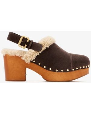 Chloé Jeanette Suede Shearling-Lined Clogs - Brown