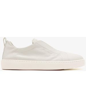 Santoni Leather Slip-On Sneakers - White