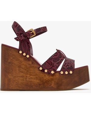 FARM Rio Embossed Wedge Sandals - Brown