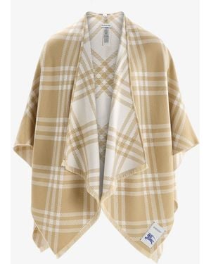 Burberry Check Wool Silk Cashmere Cape - White