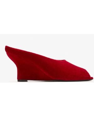 TOTEME Peep-Toe Velvet Wedge Mules - Red