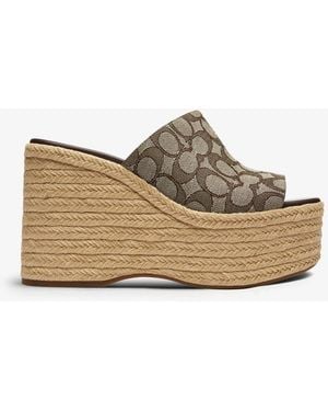 COACH Signature Platform Wedge Sandals - Natural