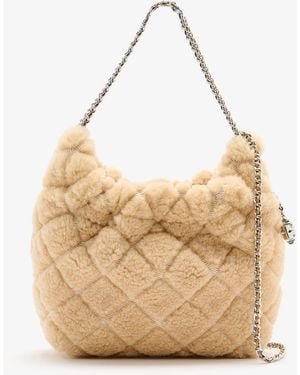 Tory Burch Mini Fleming Shearling Hobo Bag - Natural