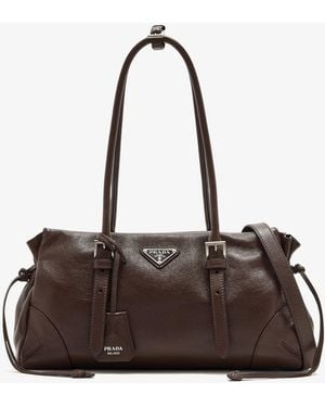 Prada Bonnie Medium Antiqued Leather Tote Bag - Brown
