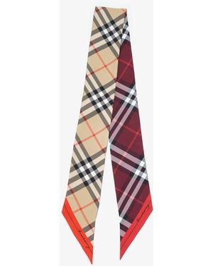 Burberry Skinny Contrast Check Silk Scarf - Red