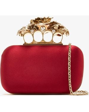 McQueen Flower Knuckle Clutch - Red