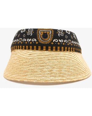 Ferragamo Arabesque Print Straw Visor - Natural