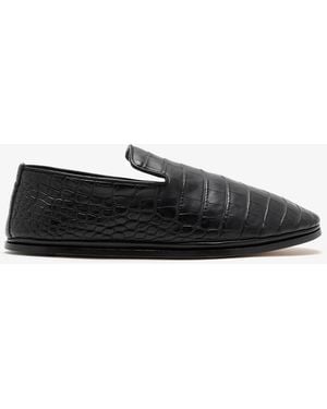 Bottega Veneta Croc-Embossed Leather Slippers - Black