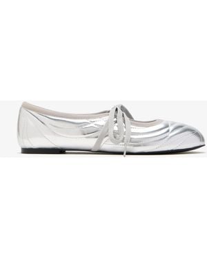 JW PEI Erika Topstitching Lace-Up Ballet Flats - White