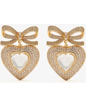 Self-Portrait Bow Crystal Heart Earrings - Natural