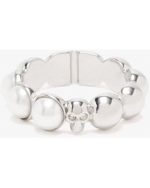 McQueen Skull & Pearl Ring - White
