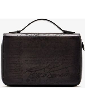 Berluti Itauba Scritto Leather Zip Pouch - Black
