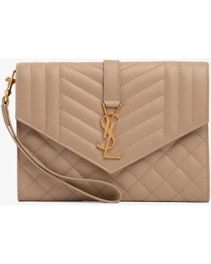 Saint Laurent Monogram Envelope Clutch - Natural