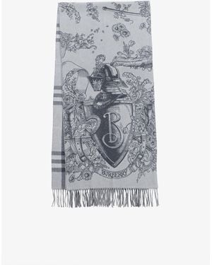 Burberry Reversible Etched Knight Cashmere Scarf - Gray