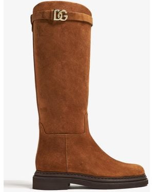 Dolce & Gabbana Dg Logo Suede Boots - Brown