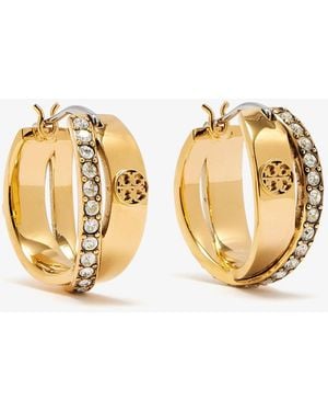 Tory Burch Icon Pavé Double Hoop Earrings - Metallic