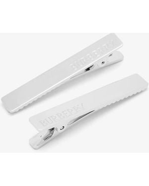 Burberry Logo Hair Clips - White