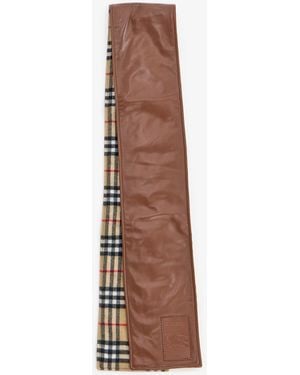 Burberry Narrow Reversible Check And Leather Scarf - White