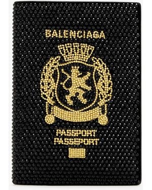 Balenciaga Logo Rhinestones Passport Holder - Black