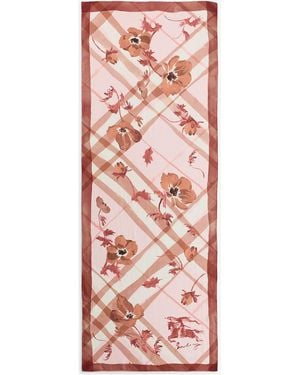 Burberry Wide Watercolor Check Silk Scarf - Pink