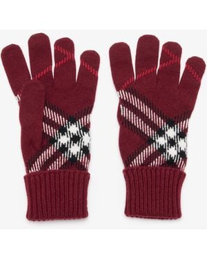 Burberry Check Cashmere Blend Gloves - Red