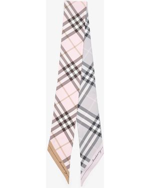 Burberry Skinny Contrast Check Silk Scarf - White