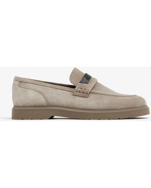 Brunello Cucinelli Suede Penny Loafers - White