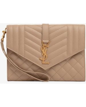 Saint Laurent Monogram Envelope Clutch - Natural