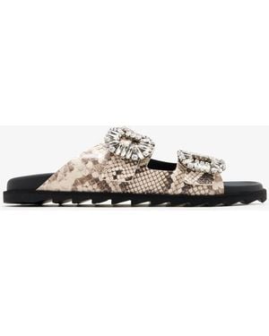 Roger Vivier Slidy Viv' Strass Buckle Sandals - White
