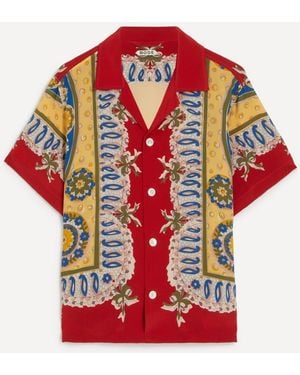 Bode Bricolage Short-Sleeve Silk Shirt - Red