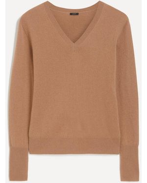 JOSEPH Light Pure Cashmere V-Neck Sweater - Brown