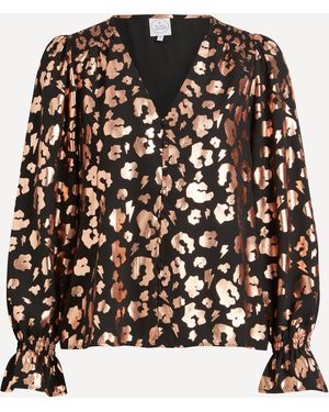 Scamp & Dude Women's Leopard Flute Sleeve Blouse 6 - Black