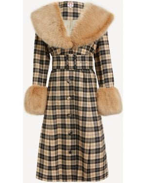 Shrimps Women's Balthasar Tartan Fauxfur Coat - Natural