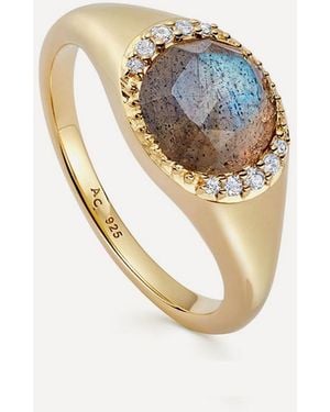 Astley Clarke 18Ct-Plated Vermeil Large Luna Labradorite Signet Ring - Metallic