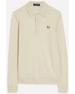 Fred Perry Logo Embroidered Knit Polo Shirt - Natural