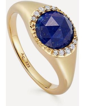 Astley Clarke 18Ct-Plated Vermeil Large Luna Lapis Signet Ring - Blue