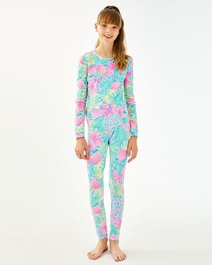 Lilly Pulitzer Girl's Mini Sammy Pajama Set, Fitted, Long Sleeves - Blue