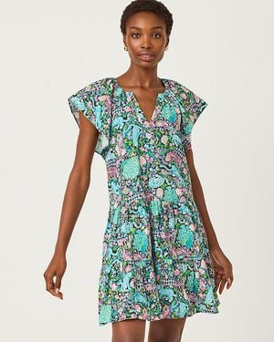 Lilly Pulitzer Norella Flutter Sleeve Linen Dress - Blue