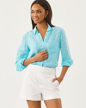 Lilly Pulitzer Sea View Linen Button Down Shirt - Blue