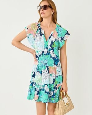 Lilly Pulitzer Norella Flutter Sleeve Linen Dress - Blue
