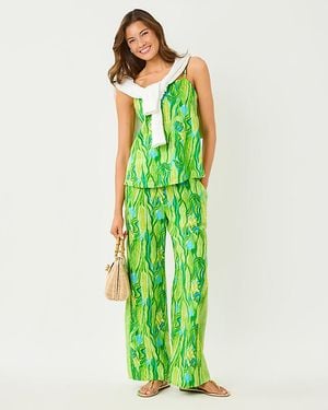 Lilly Pulitzer 31" Mirabella High Rise Linen Palazzo Pant - Green