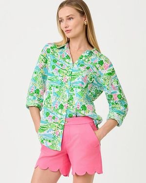 Lilly Pulitzer Sea View Linen Button Down Shirt - Green