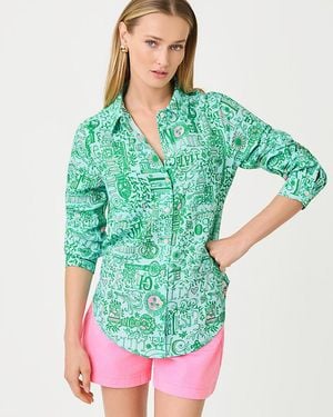 Lilly Pulitzer Sea View Linen Button Down Shirt - Green