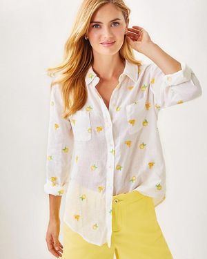 Lilly Pulitzer Sea View Linen Button Down Top - Natural