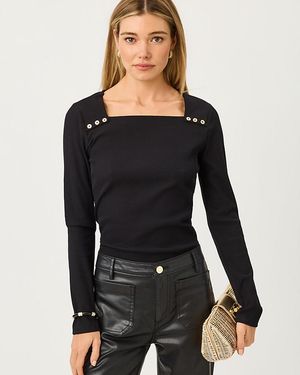 Lilly Pulitzer Beaty Long Sleeve Square Neck Knit Top - Black