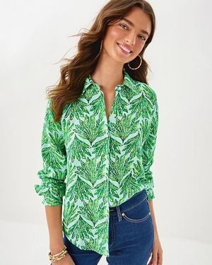Lilly Pulitzer Sea View Linen Button Down Top - Green