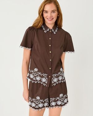 Lilly Pulitzer Rikki Short Sleeve Embroidered Top - Brown