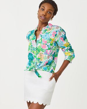 Lilly Pulitzer Sea View Linen Button Down Shirt - Blue